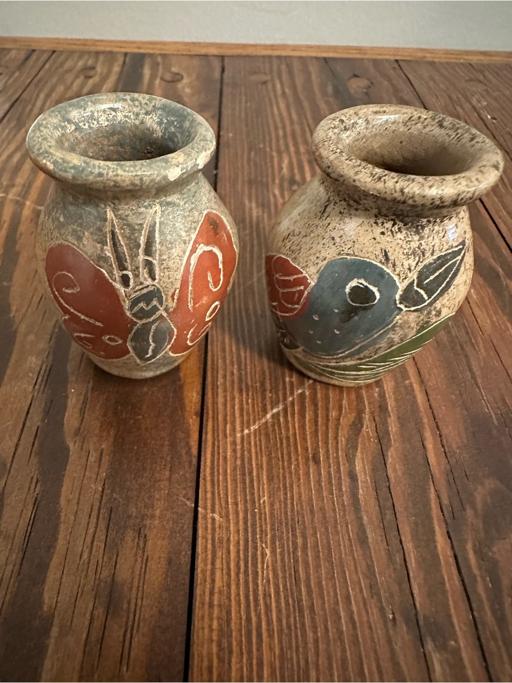 Handcrafted Ceramic Mini Vases in Rust and Blue - Decorative Accent Pair